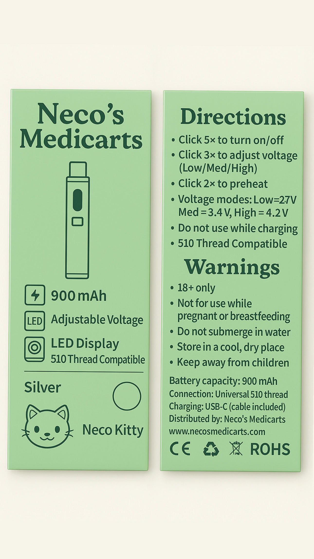 Neco’s Medicarts 510 Vape Battery – LED Display & USB-C