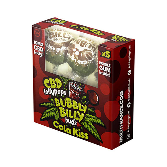 Bubbly Billy Buds 10mg CBD Cola Kiss Lollies with Bubblegum Inside – Gift Box (5 Lollies)